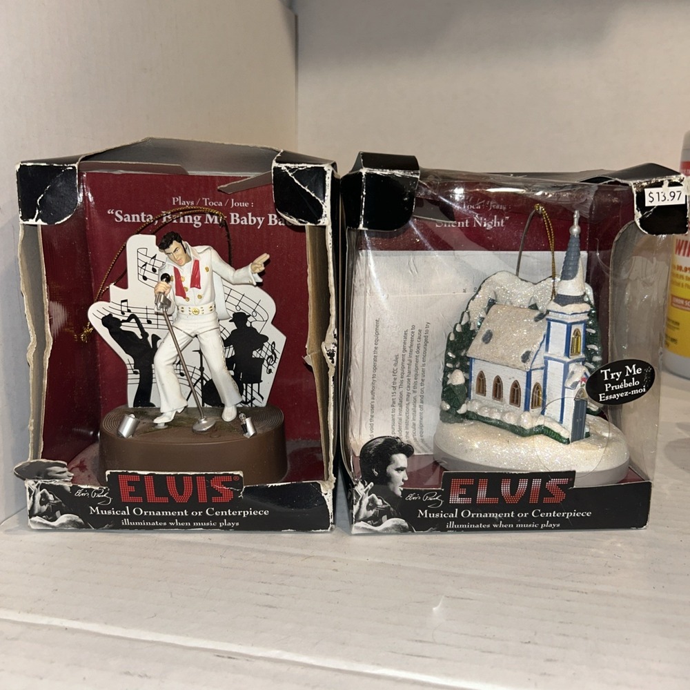 Vintage Elvis Presley Santa's Best Illuminated Musical Ornament Silent Night Lot